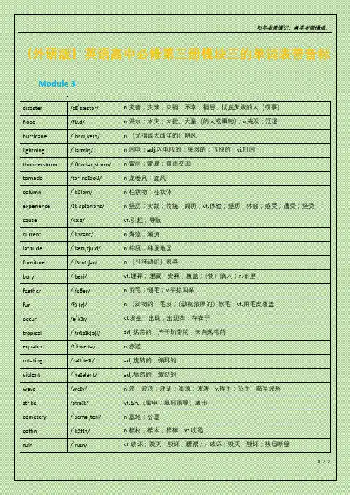 (外研版)英语高中必修第三册模块三的单词表带音标
