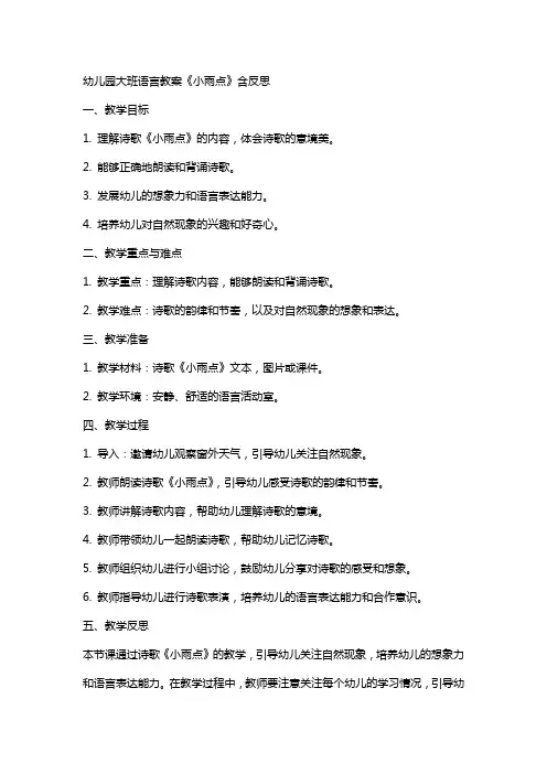 幼儿园大班语言教案《小雨点》含反思