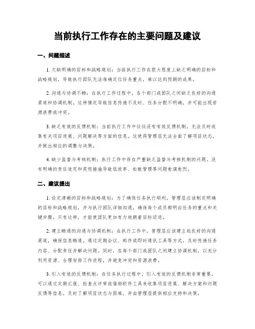 当前执行工作存在的主要问题及建议