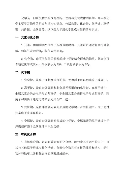 九年级化学组成与结构知识点