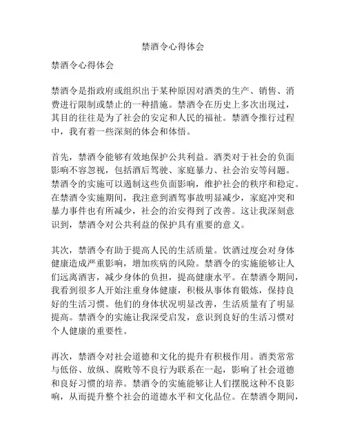 禁酒令心得体会