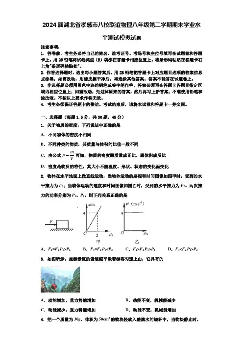2024届湖北省孝感市八校联谊物理八年级第二学期期末学业水平测试模拟试题含解析
