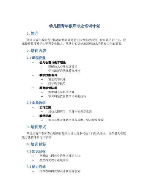 幼儿园青年教师专业培训计划