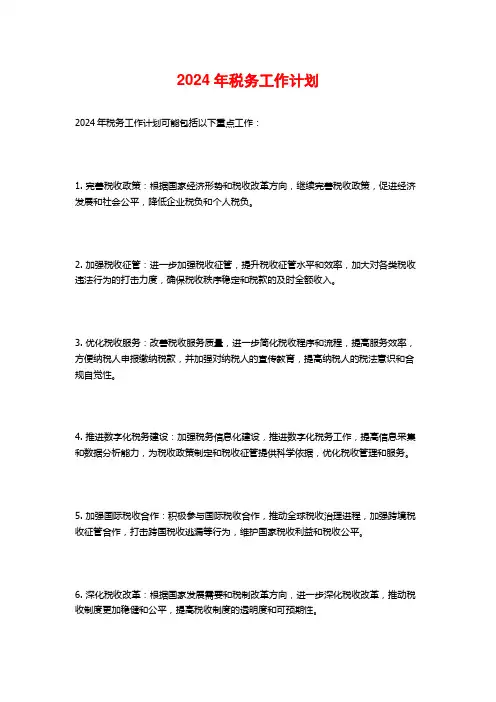 2024年税务工作计划