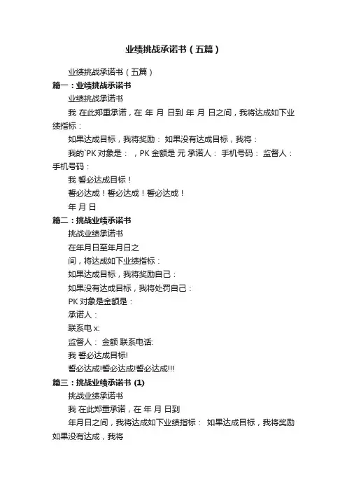业绩挑战承诺书（五篇）