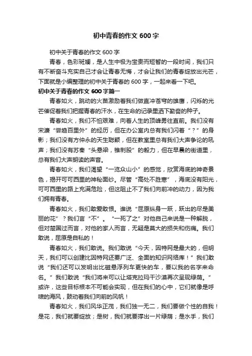 初中关于青春的作文600字