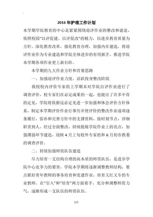 2016年护理工作计划_2