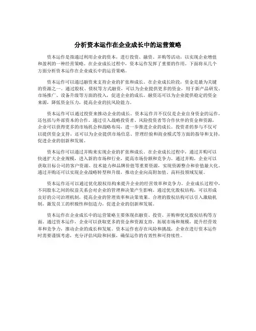 分析资本运作在企业成长中的运营策略