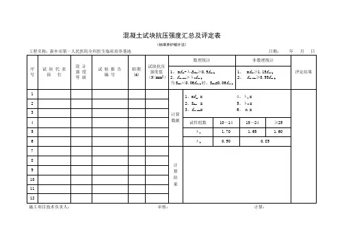 混凝土试块抗压强度汇总及评定表
