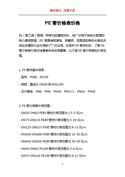 PE管价格表价格