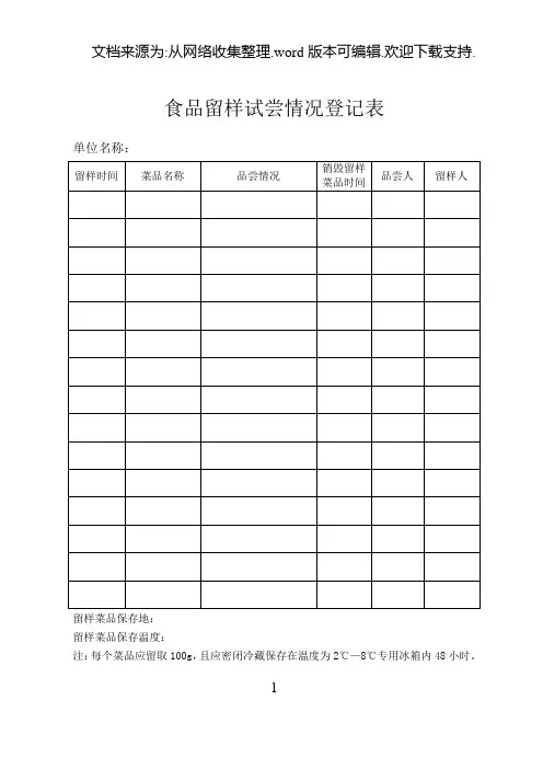 食品留样试尝情况登记表要点