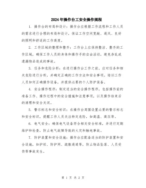 2024年操作台工安全操作规程
