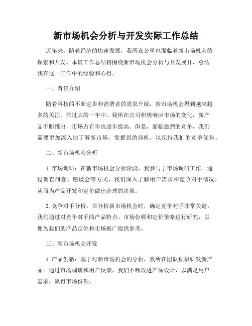 新市场机会分析与开发实际工作总结