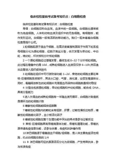 临床检验基础考试备考知识点：白细胞检查