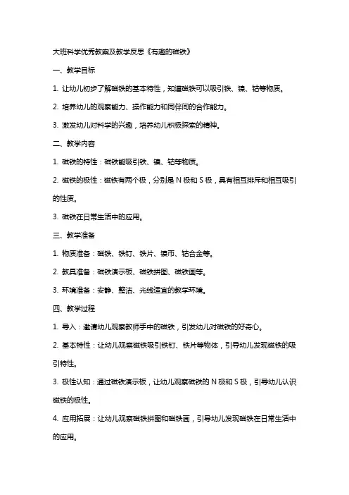 大班科学教案及教学反思《有趣的磁铁》