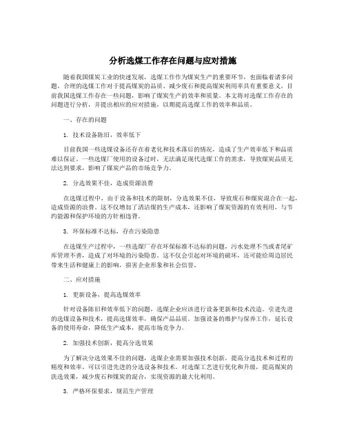 分析选煤工作存在问题与应对措施