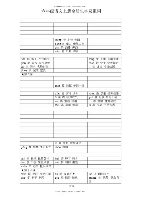 六年级语文上册全册生字及组词