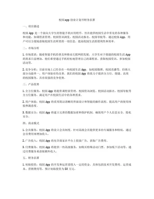 校园app创业计划书财务估算