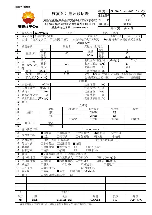 注水泵数据表