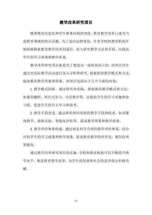 教学改革研究项目