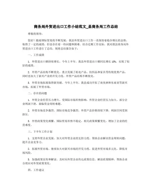 商务局外贸进出口工作小结范文_县商务局工作总结