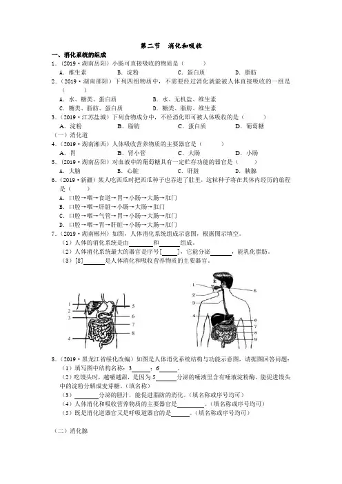 2019年中考生物真题分类：第二节消化和吸收【含答案】