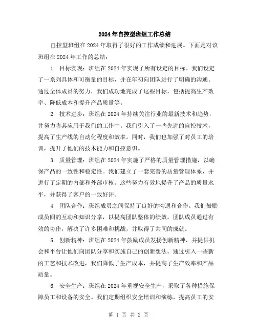 2024年自控型班组工作总结