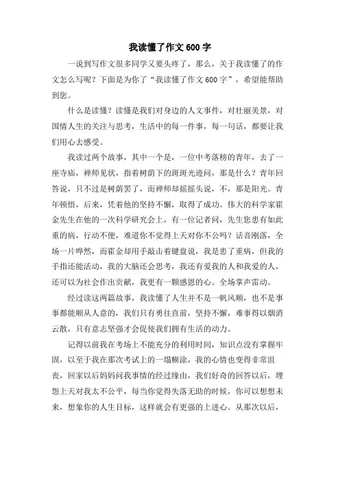 我读懂了作文600字