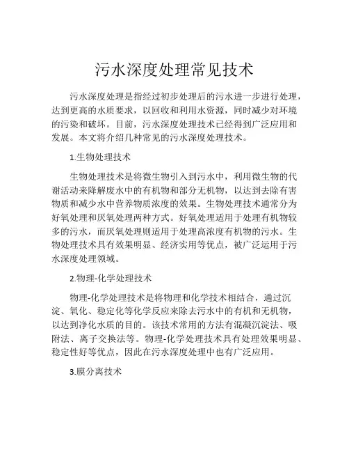 污水深度处理常见技术
