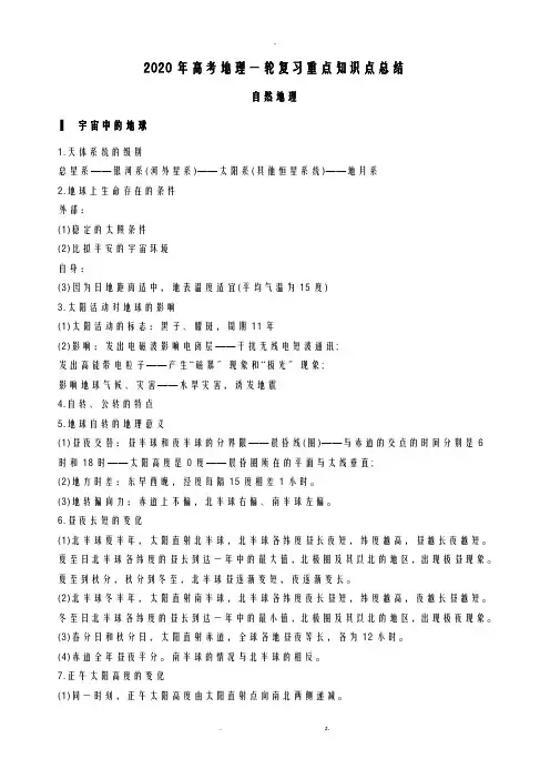2020年高考地理一轮复习重点知识点总结