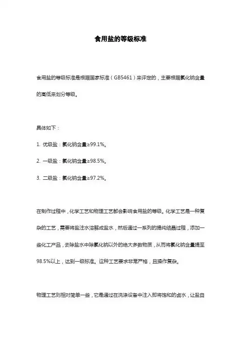 食用盐的等级标准