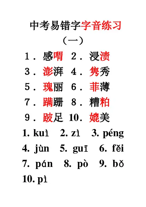 中考易错字字音练习