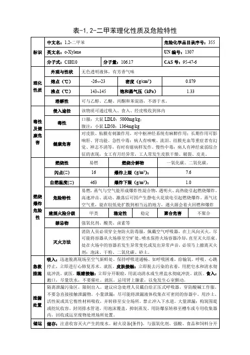 1,2-二甲苯-理化性质及危险特性表