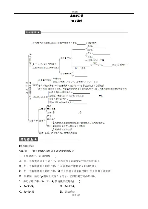 2017化学鲁科版选修3(双基落实+课时作业)：第1章 复习课 第1课时