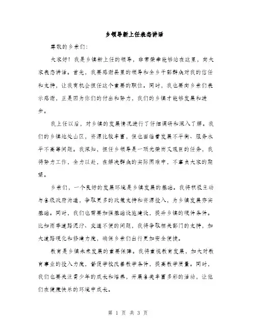 乡领导新上任表态讲话(2篇)