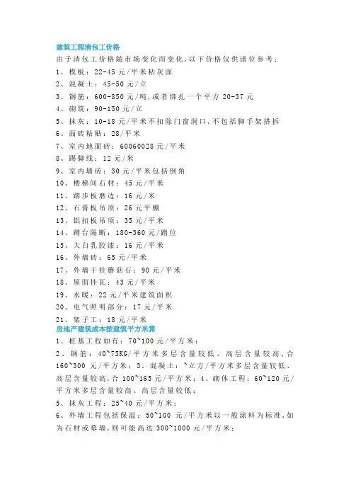 工程清包工单价及计算公式
