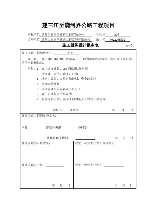 A10开工报告表(路基)