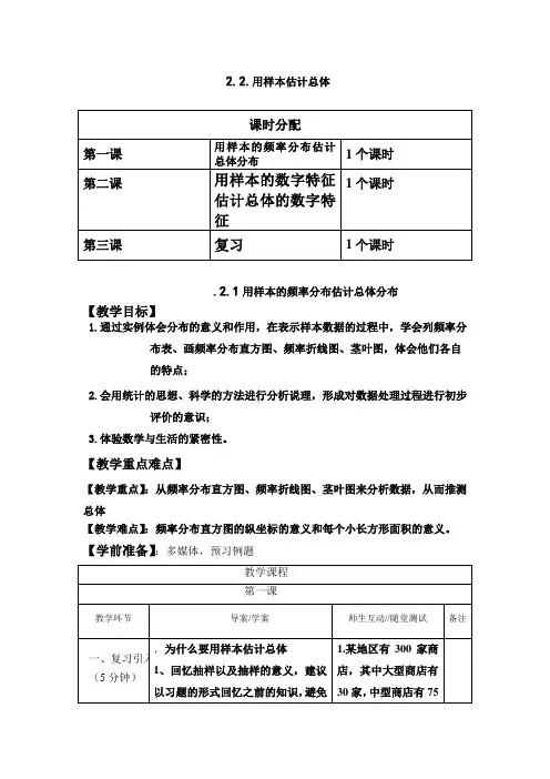 高中数学必修3全套教案第二章第二节《用样本估计总体》