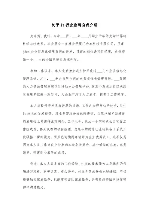 关于it行业应聘自我介绍(四篇)