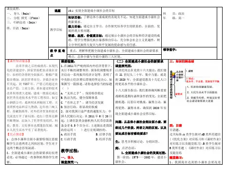 10.1 实现全面建成小康社会的目标  教案