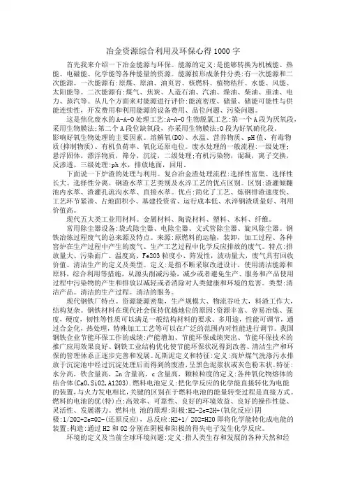 冶金资源综合利用及环保心得1000字