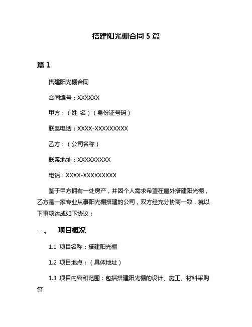 搭建阳光棚合同5篇