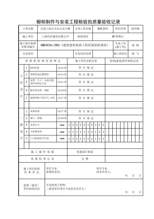 橱柜制作与安装工程检验批质量验收记录3F