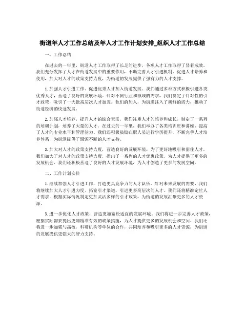 街道年人才工作总结及年人才工作计划安排_组织人才工作总结