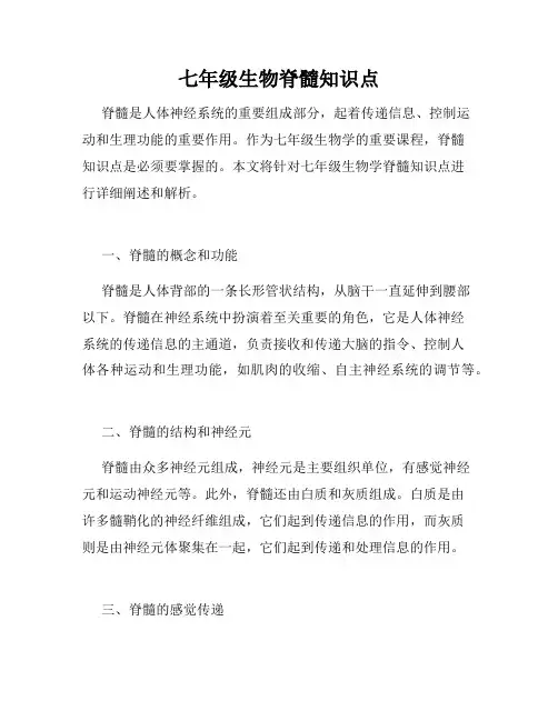 七年级生物脊髓知识点