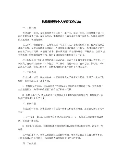 地税稽查局个人年终工作总结