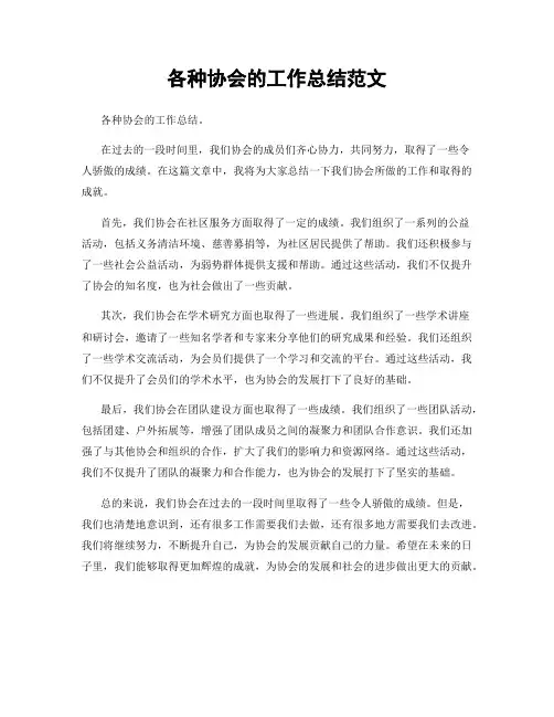 各种协会的工作总结范文