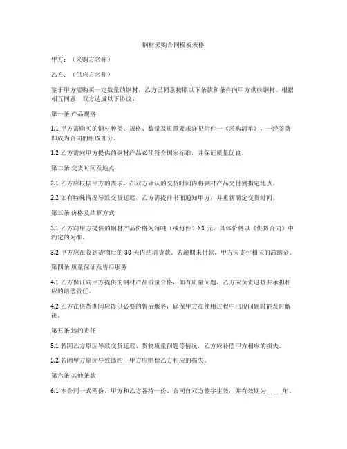 钢材采购合同模板表格