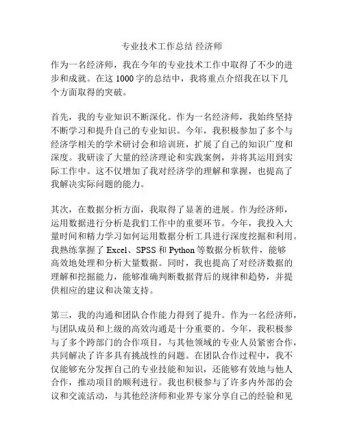 专业技术工作总结 经济师