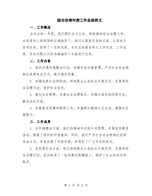 综合治理年度工作总结范文